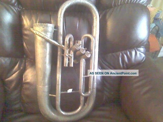Baritone Horn Antique Silver And Brass Buescher Extremely Rare Not Elkhart Conn Brass photo