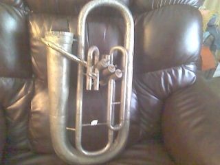 Baritone Horn Antique Silver And Brass Buescher Extremely Rare Not Elkhart Conn photo