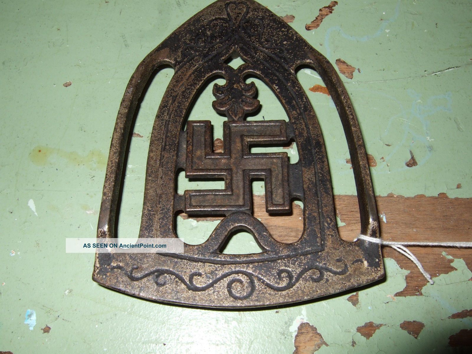 Antique Cast Iron Swastika Good Luck Trivet Early 1900s Era Pre Wwii Trivets photo