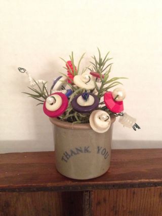 Americana - Primitive Button Bokay In Mini Stoneware Crock Red/white/blue Usa photo