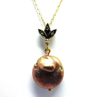 Rose Cut Diamond And Pearl Gold Plated Antique Look Jewelry Necklace Pendant photo