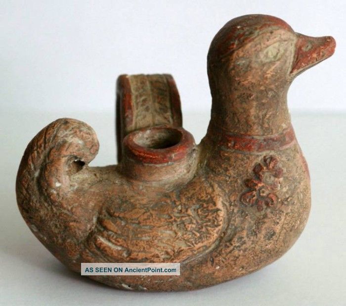Ancient Roman Figural Zoomorphic Painted Terracotta Oil Lamp Filler/1st - 2nd Cent Roman photo