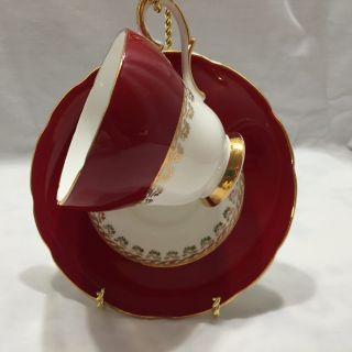H.  M.  Sutherland Bone China Red And Gold Cup & Saucer Made In England photo