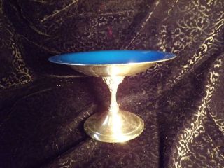 Vintage Reed & Barton Silverplate Candy Dish With Stunning Blue Bowl 141 photo