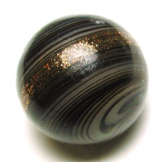 Antique Glass Waistcoat Ball Button Swirled Coffee W/ Gold Sparkle Stripe 7/16 
