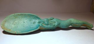 Stunning Egyptian Glazed Faience Cosmetic Spoon In Form Of A Jackal photo
