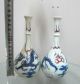 Porcelain Chinese Pair Vases Pot Ceramic Glaze Blue And White Dragon Old Vases photo 5
