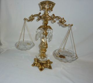 Vintage Ornate Justice Balance Scale Lead Crystal & 24kt Gold Plate Hamilton Co photo