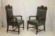 American Victorian Oak Large Carved Arm Chairs Covered In Leather C.  19th 1800-1899 photo 1
