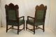 American Victorian Oak Large Carved Arm Chairs Covered In Leather C.  19th 1800-1899 photo 4