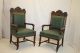 American Victorian Oak Large Carved Arm Chairs Covered In Leather C.  19th 1800-1899 photo 5