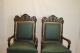 American Victorian Oak Large Carved Arm Chairs Covered In Leather C.  19th 1800-1899 photo 7