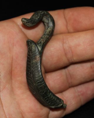Stunning Ancient Viking Bronze Handle - Snake Or Dragon Circa 900 Ad photo