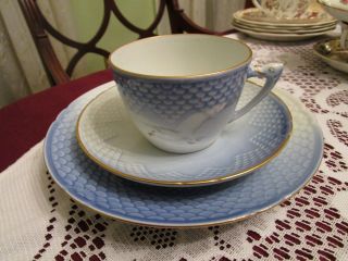 B&g Copenhagen Tea Cup Saucer Plate - Blue Seagull Pattern - Dav photo
