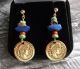 Roman Beads Earrings - 14k Gf Lapis Lazuli Nuggets Stone Turquoise Glass Paste Roman photo 1