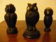 4 Antique Irish Bog Oak Treen Owls Silver Thimble Holders Pin Cushion Killarney Carved Figures photo 7