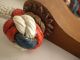 Antique Ship Sailor Nautical Wood,  Leather,  Rope Sea Chest Beckets Red,  White,  Blue Folk Art photo 9