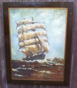 Large Framed Sail Ship Nautical Ocean Picture 1926 Royan Highway Of The Nations photo