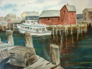 Vintage Signed Watercolor Painting/frame Rockport Massachusetts Ship/boat Harbor photo
