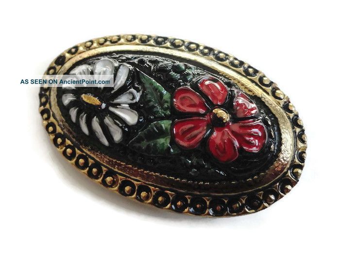 Victorian Hand Painted Antique Glass Button - Large Vintage Coat Button C.  1900 Buttons photo