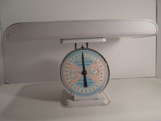 Vintage American Family Baby Scale White With Pink & Blue Face photo