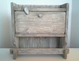 Primitive Aged Wood Paper Towel Holder Self Toilet Paper Cubby Towel Rack photo