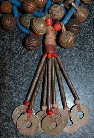 Fulani Tribal Necklace W Bells Glass Beads & British West African Currency Coins photo