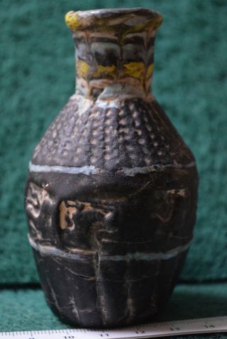 Stunning Roman Ancient Glass Bottle,  Ca 200 Ad.  Ceramic Vase Vessel With Goats photo