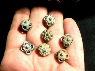 Great Set Of 7 Buttons Bronze Sphere Shaped Openwork. photo