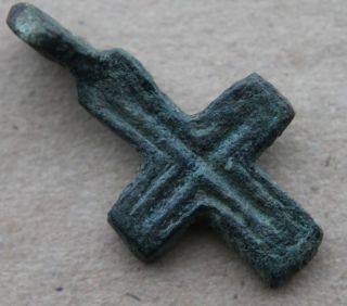 British Found Medieval Period Bronze Cross Pendant 1100 - 1300 Ad Vf+++ photo