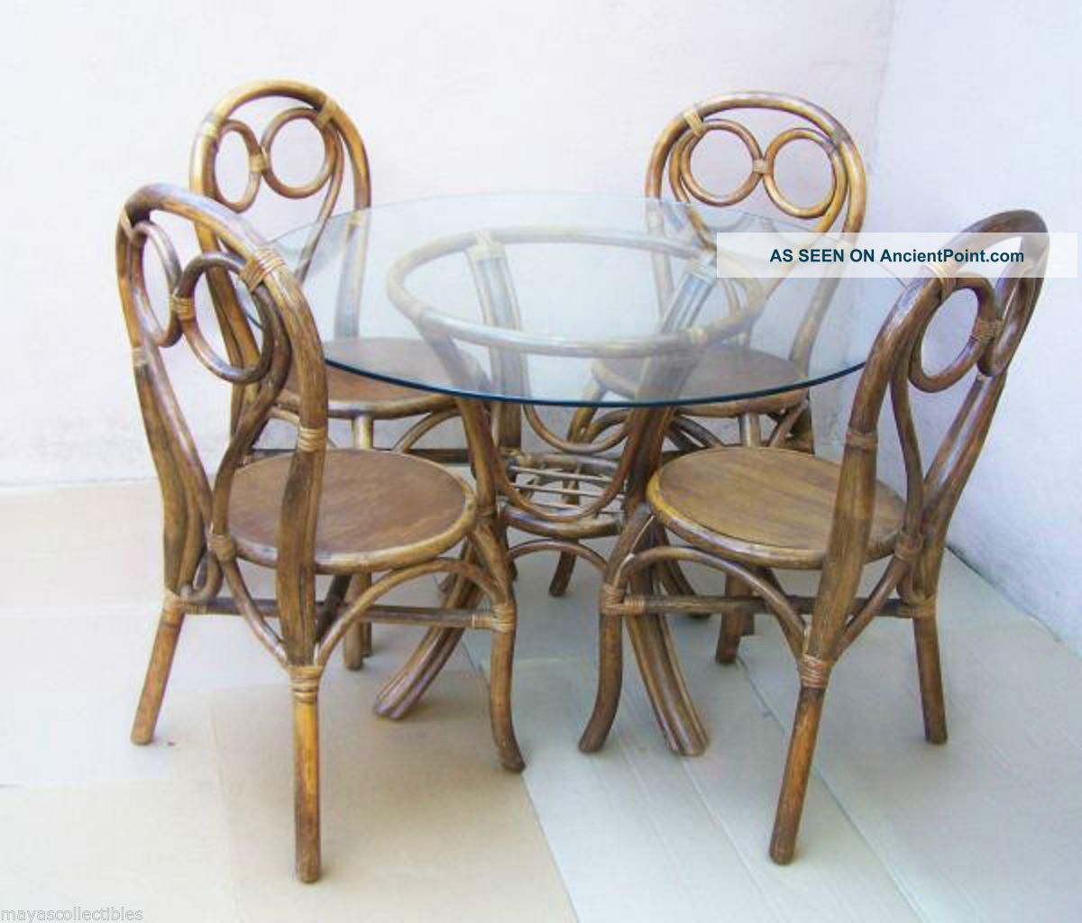 Mid Century Heywood Wakefield Table & 4 Chairs Set Glass Top Mid-Century Modernism photo