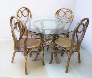 Mid Century Heywood Wakefield Table & 4 Chairs Set Glass Top photo