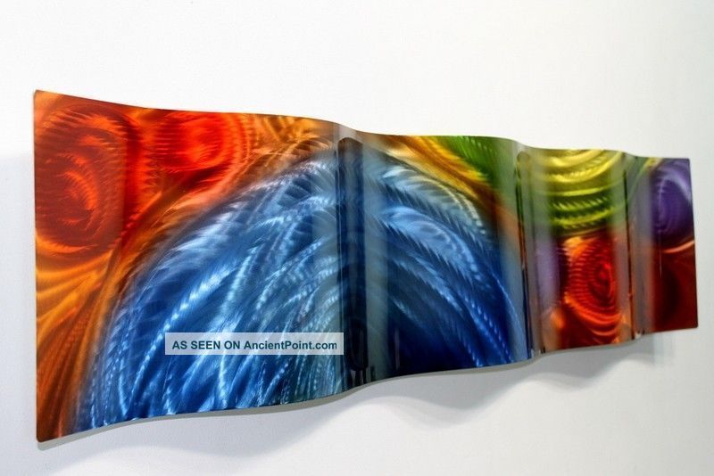 Contemporary Hand Painted Metal Wall Art Accent - Elation Wave - Jon Allen Mid-Century Modernism photo