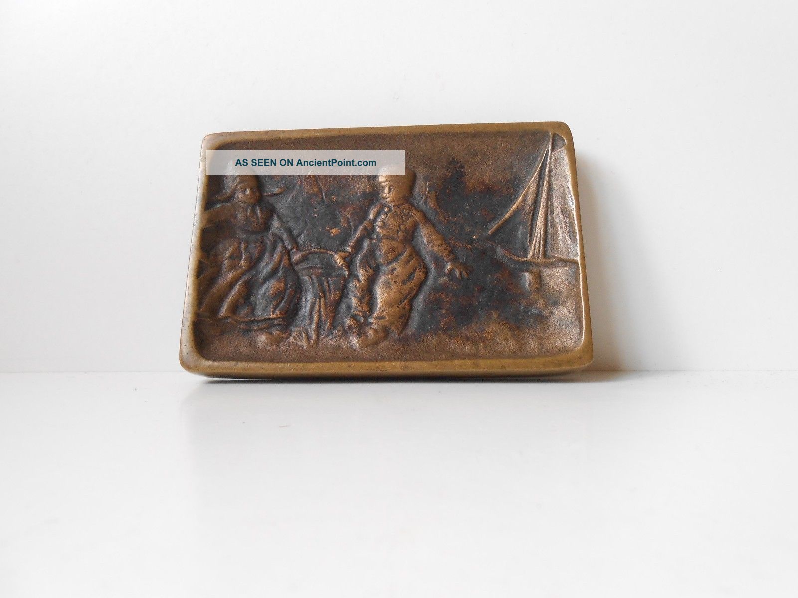 Rare Danish Antique Bronze Tray With Michael Ancher Motif Skagen Fisher Wifes Metalware photo