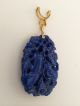 Vintage Chinese Carved Lapis Pendant Fruit Pear Pepper Leaves 14k Gold Necklaces & Pendants photo 2