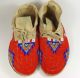 Rare Antique Plains Indian Native American Red Beaded Leather Moccasins Ornate Native American photo 7