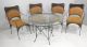 Glass Top Dinnette Dining Set Round Table 4 Chairs Iron Wicker Patio Garden Post-1950 photo 1
