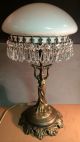 The Best Antique Art Deco Bronzed Lady Lamp W/ Mushroom Shade & Lustres,  C.  1920 Lamps photo 1