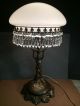 The Best Antique Art Deco Bronzed Lady Lamp W/ Mushroom Shade & Lustres,  C.  1920 Lamps photo 4