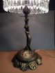The Best Antique Art Deco Bronzed Lady Lamp W/ Mushroom Shade & Lustres,  C.  1920 Lamps photo 6