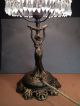 The Best Antique Art Deco Bronzed Lady Lamp W/ Mushroom Shade & Lustres,  C.  1920 Lamps photo 7