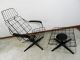Mid Century Modern High Back Swivel Wire Lounge Chair & Ottoman Vtg Post 1950s Post-1950 photo 9