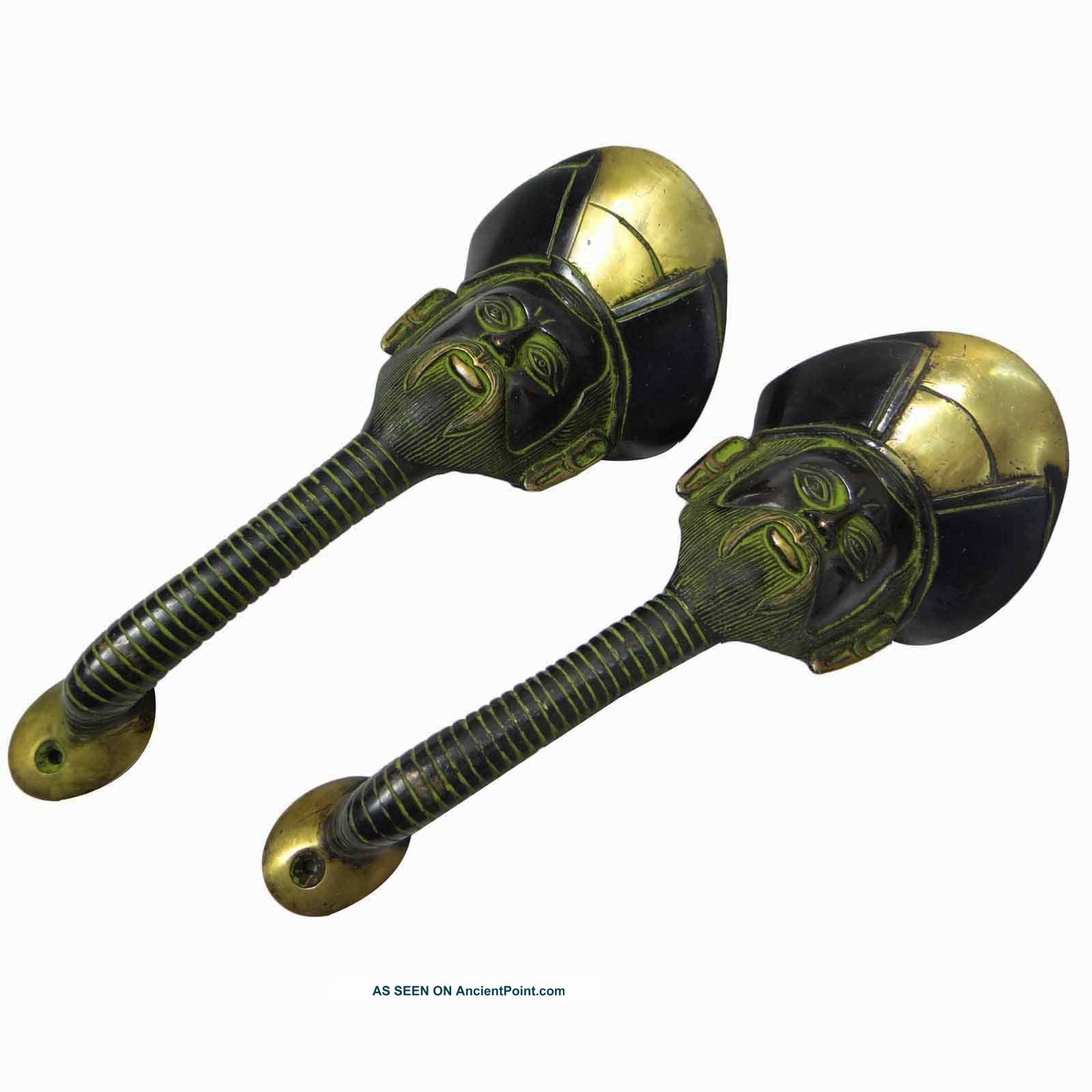 Human Design Door Handle Ethnic Handcraved Green Figurine Brass Metal Indian Art Door Knobs & Handles photo