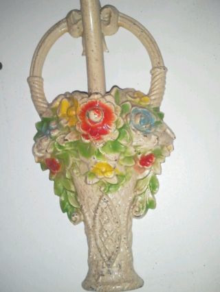 Antique Cast Iron Floral Basket Handpainted Circa 1920? Wall Sconce Works photo