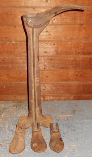 Unique Ohio Shoe Cobbler Cast Iron Repair Stand W/4 Shoe Anvils Ships Free photo