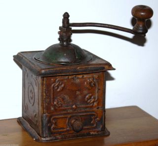 Antique Country Primitive Tin Coffee Grinder,  Mill,  Old Rustic Grungy Paint photo