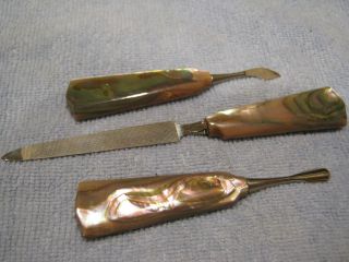 1928 De Luxey Abalone Pearl Plattsburgh N.  Y.  Manicure Set Very Rare Gift photo