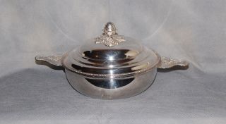 French Silverplate Ecuelle Covered Serving Bowl Beaded Musical Trophy Handles photo