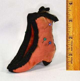 Sewing Pin Cushion Velvet Shoes Pair High Heel Pink Black Hand Made Antique 1800 photo