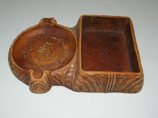 Antique/ Vintage Primitives Wooden Wood Carved Ashtray Cigarette Holder Estate photo